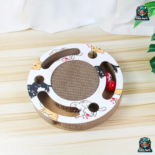 GlobHarb Cat Scratcher Board, 3 In1 Round Cat Toy, Cat Scratcher, Cardboard Toys for Indoor Cats, Cat Scratcher Toy Ball, Track Cat Toys, Cats Grinding, Claw Protector for Couch & Carpets & Sofas