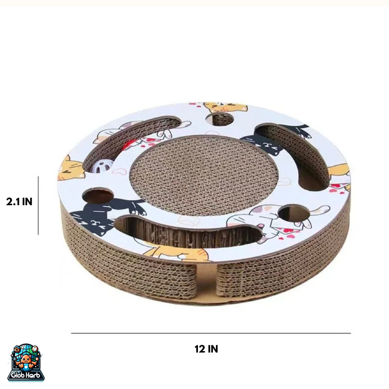 GlobHarb Cat Scratcher Board, 3 In1 Round Cat Toy, Cat Scratcher, Cardboard Toys for Indoor Cats, Cat Scratcher Toy Ball, Track Cat Toys, Cats Grinding, Claw Protector for Couch & Carpets & Sofas