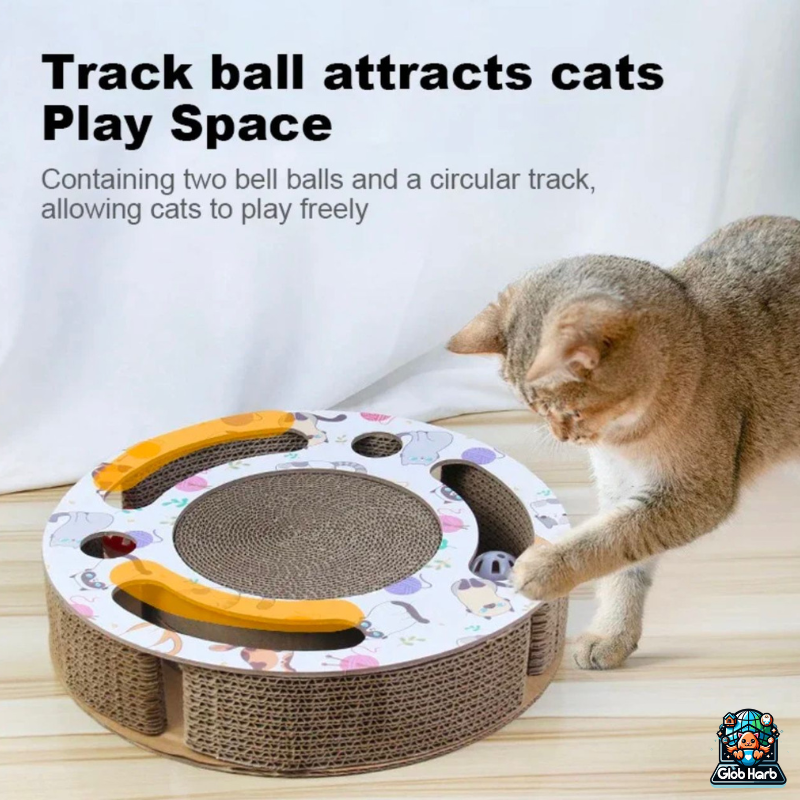 GlobHarb Cat Scratcher Board, 3 In1 Round Cat Toy, Cat Scratcher, Cardboard Toys for Indoor Cats, Cat Scratcher Toy Ball, Track Cat Toys, Cats Grinding, Claw Protector for Couch & Carpets & Sofas