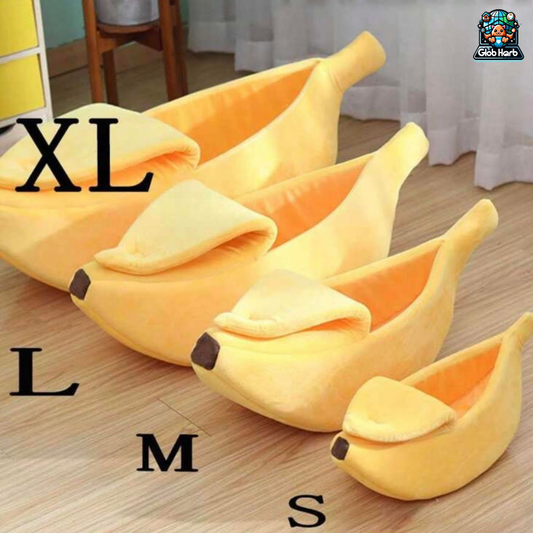 GlobHarb Banana Cat Bed, Cute Banana Bed House, Soft Warm Cat Cuddle Bed, Lovely Pet Supplies for Cats Kittens Rabbit Small Dogs Bed, Yellow pet bed